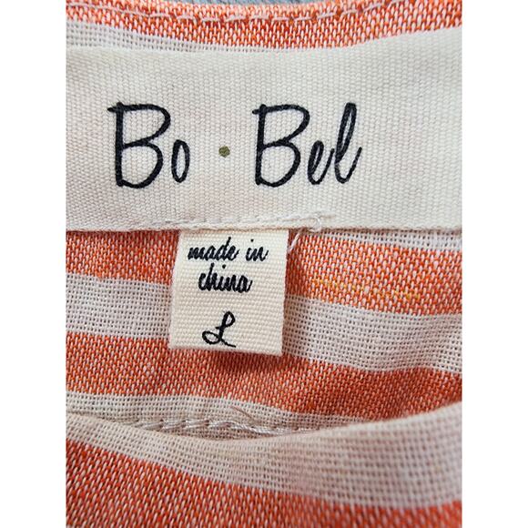 Bo Bel Striped High Waist Shorts Size L Peach Cream Exposed Back Zipper Cotton - Picture 3 of 10